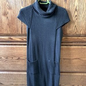 Dark grey sweater dress.  Length to the knee